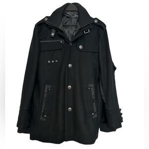 TWILIGHT Men's Layered Collar Single Breasted Military Zipper Peacoat(Black,M)